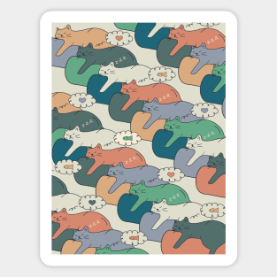 Sleepy Cats on Bean Bags - Soft Autumn Colors Version Sticker